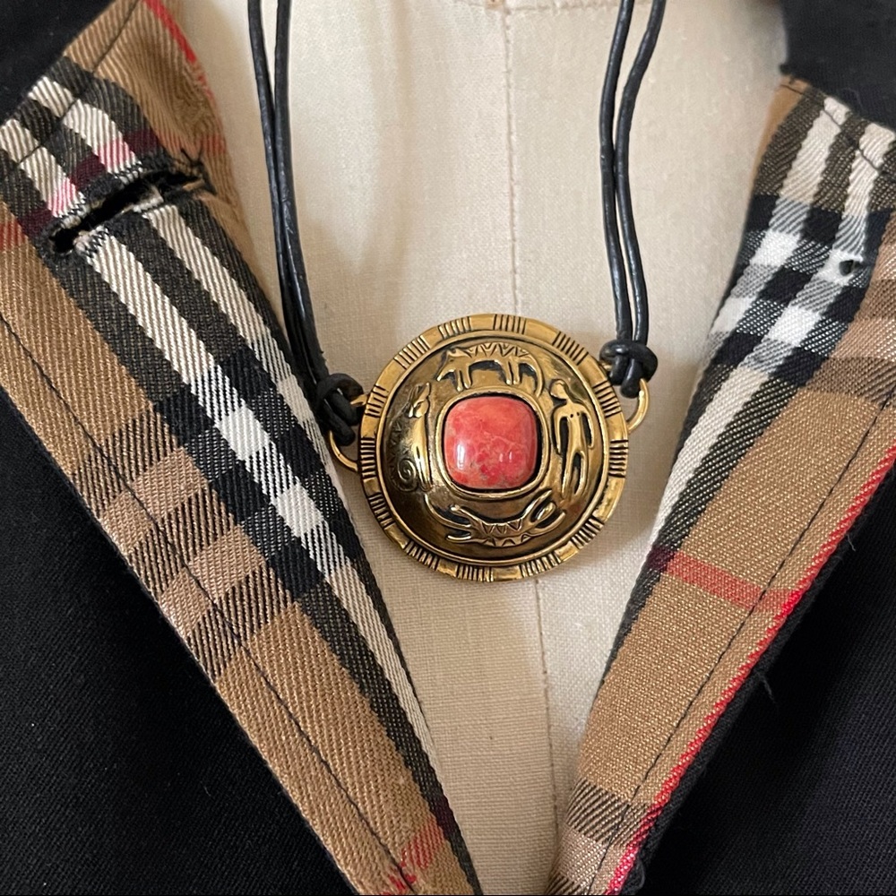 Vintage Laurel Burch Coral Antique Gold Necklace